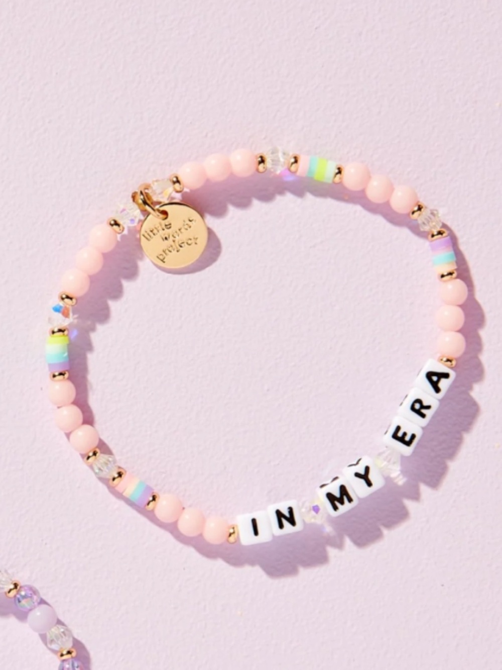 Pink Beaded Stretch Bracelet with Letter Charms